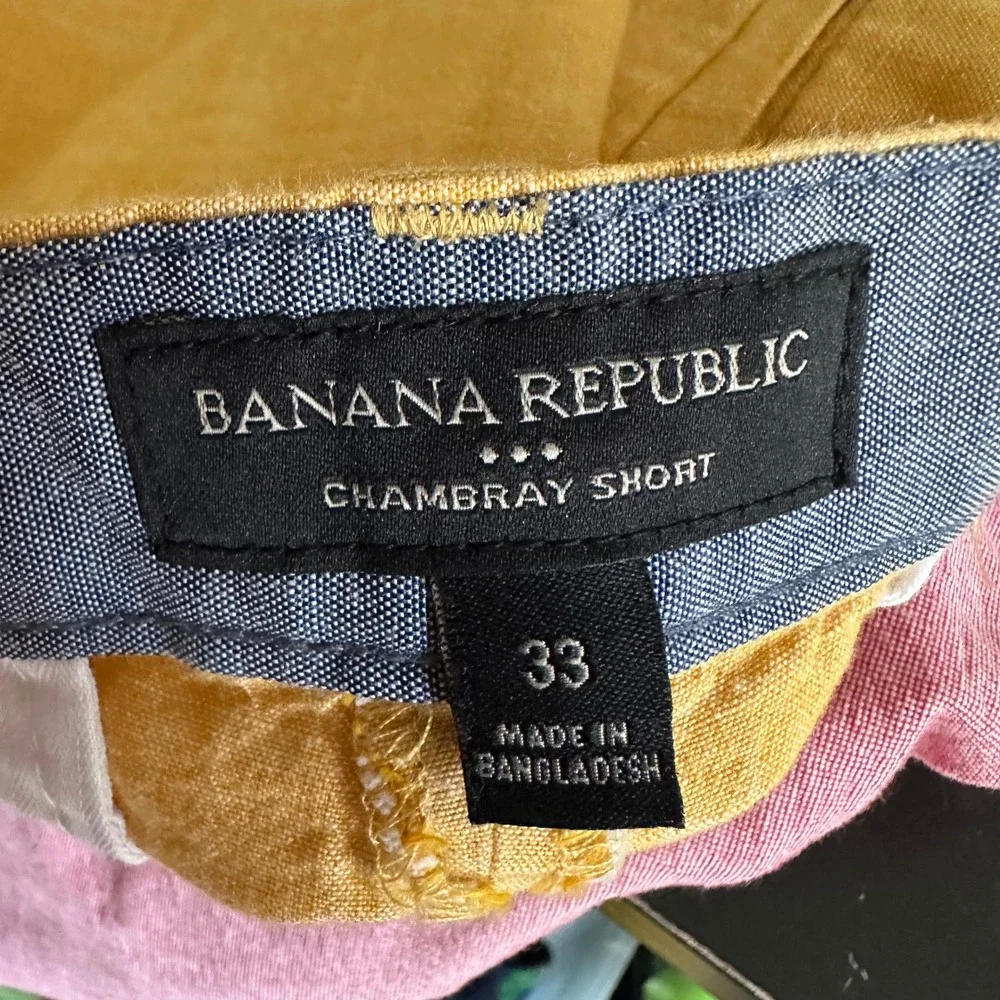 Banana Republic Mens Chambray Shorts Bundle 2 Pairs Yellow Pink Cotton Size 33